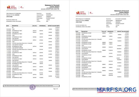 Blank Bangladesh City bank statement of account word download for verification